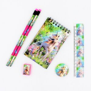 Wild Unicorn Stationery Set: notebook, pencils, ruler, eraser, sharpener - Writing Tool Set