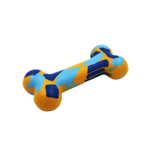 Jucărie pentru câini PetFun, os din cauciuc, 18cm, portocaliu și albastru