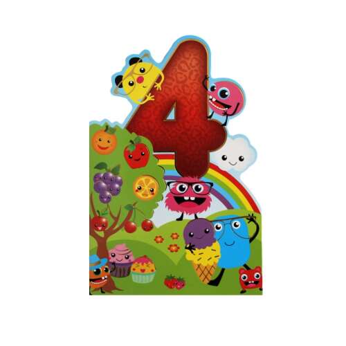 4th Birthday Card, Funny Monster Design, Greeting Card for Kids