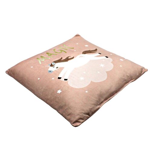 Vidám Egyszarvús Díszpárna - Rózsaszín - 40x40 cm, Unicorn decorative pillow, pink, magic