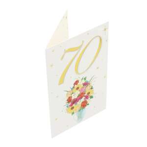 70th Birthday Card with Flowers and Gold Number - Greeting Card, Invitation