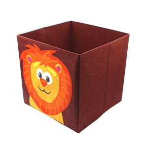Vidám Oroszlán Játéktároló Doboz angled view, open textile storage box with lion design - Koopman