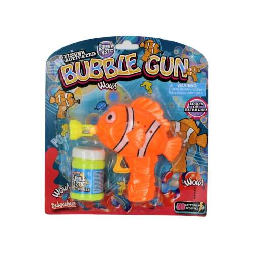 Bubble gun, fish shaped, orange, finger activated, bubble blaster, toy, kids, fun, summer, outdoor, play, 1000s of bubbles