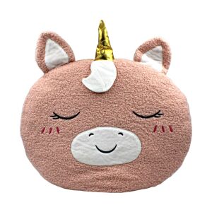 Front view of a pink unicorn pillow, cute and fluffy - Decorative Pillow