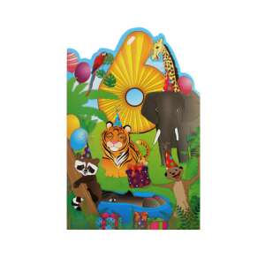 6th birthday greeting card with jungle animals, balloons, and a big number 6 - Greeting Card, Invitation