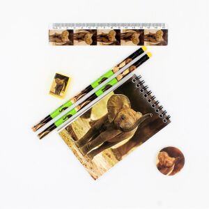 Wild Elefántos stationery set with elephant design notebook, pencils, ruler, sharpener, and eraser - Writing Tool Set