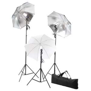 Set de iluminare studio vidaXL cu stand și umbrelă, 24 wați, 3 lămpi, 3 standuri, 3 umbrele, geantă de transport - Lumini de studio și reflectoare