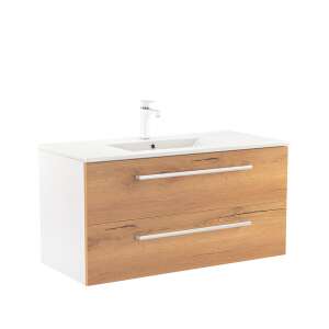 Vario Clam 100 alsó szekrény mosdóval fehér-tölgy 90703499 - WC-Sitze, Duschkabine, Wasserhahn, Duschtür, Badezimmerschrank, Wäschekörbe und Brausegarnitur