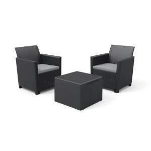 Claire Balcony Gartenmöbel-Set in Graphit, 2 Sessel und ein Tisch mit Stauraum - Gartengarnituren