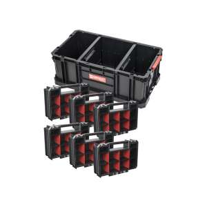 QBRICK SYSTEM TWO FLEX 200 Werkzeugkasten mit 6 Organisatoren, schwarz und rot, modular, hochbelastbar, großvolumig, verstellbare Trennwände, Werkzeugaufbewahrung - Qbrick System