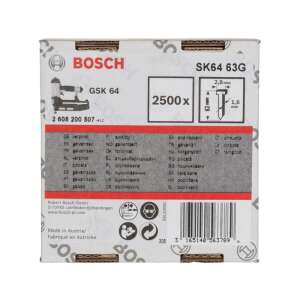 BOSCH GSK 64 63G 2500x 1,6 x 2,8 x 63 mm horganyzott fejnélküli szegek csomagolása - Kötőelem