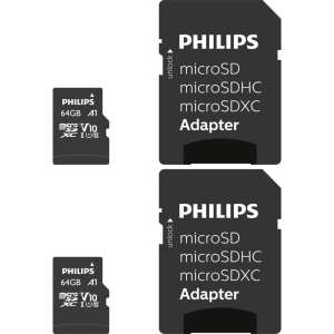 Philips PHMSDA64GUHSIU1P2 MicroSDXC, 64 GB, Class 10, UHS-I U1 memóriakártya csomag (2 db) SD adapterrel 90736656 