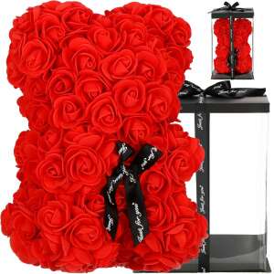 Springos vörös rózsa maci ajándékdoboz kollázs - Ajándék ötlet Valentin-napra