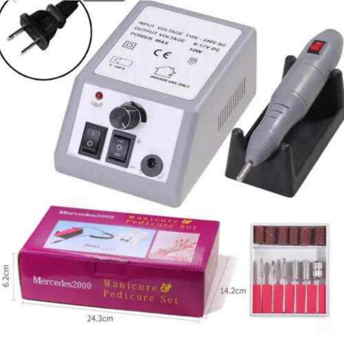 Elektromos körömcsiszoló gép 12 cserélhető fejjel, állítható sebességgel, manikűrhöz és pedikűrhöz, Mercedes2000 márka