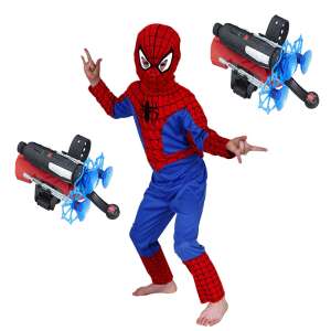Set costum Spiderman IdeallStore®, 120-130 cm si doua lansatoare cu ventuze 90756250 Costume pentru copii
