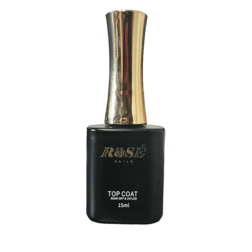 RoseNails Top Coat, 15ml, Leáztatható & UV/LED, Gél fedőlakk körmökhöz