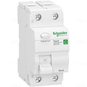 Schneider Resi9 áram-védőkapcsoló, A osztály, 2P, 25A, 30mA (áramvédő-kapcsoló, ávk, fi relé) 90767974 