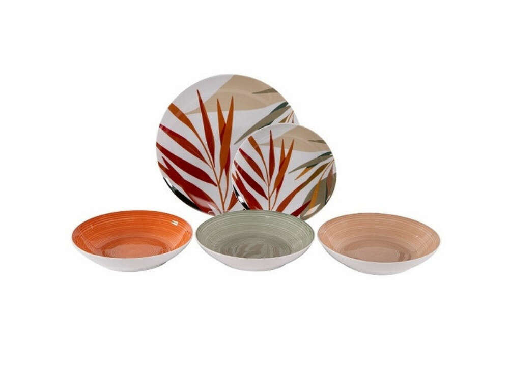Emotion Trópusi Levélmintás Porcelán Étkészlet - 18 részes