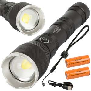 Bailong BL-G72-2 LED tactical flashlight, black, with two batteries and charging cable - Flashlight & Headlamp