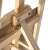Close-up of the wooden easel's adjustable height and angle mechanism