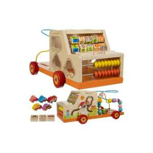 Multifunctional wooden skill development toy truck with 3D toy cars, shape sorter, ball maze, 7 in 1 - Developmental Toy for Preschooler