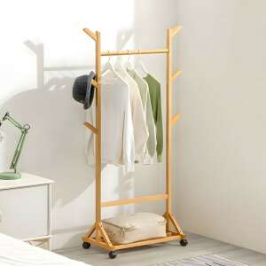 Bamboo garment rack with shoe shelf and wheels, BM04-60 - Furniture
