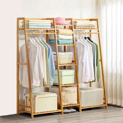 Bamboo garment rack with shoe shelf, BM02-130-2, 140x130x40 cm, clothes storage, shoe storage, home organization