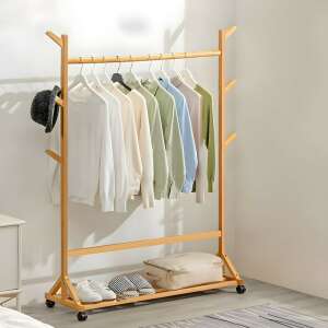Bamboo garment rack with shoe shelf and wheels, BM04-100 - Clothing Rack