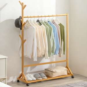 Bamboo garment rack with shoe shelf and wheels, BM03-100 - Furniture