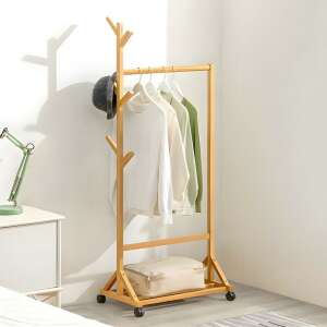 Bamboo garment rack with shoe shelf and wheels, BM03-60 - Furniture