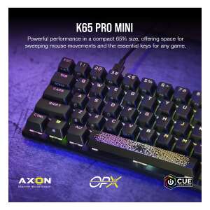 Corsair K65 Pro Mini RGB 65% Gaming billentyűzet, US elrendezés, szürke, AXON Hyper-Processing technológiával és OPX optikai-mechanikus kapcsolókkal - Corsair