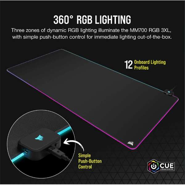 Corsair egérpad mm700 rgb extended 3xl gaming, 1220x610mm, fekete...