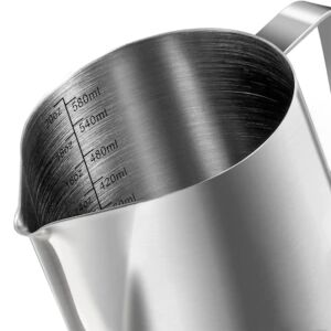 Milk Frothing Set with Whisk and Coffee/Tea Spoon, Quasar &Co.®, with Handle and Spout, Locking Clip, Barista Cup, Stainless Steel, 600 ml, Silver 134565997 - Milk frothing pitcher