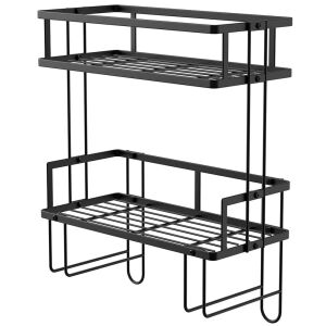 Quasar & Co. two-tier black metal over-the-toilet storage shelf - Bathroom shelf unit