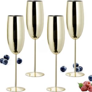 4 db pezsgőspohár készlet, Quasar & Co., rozsdamentes acél, 260 ml, h 25 cm, Aranyszín 134561080 - Pohár