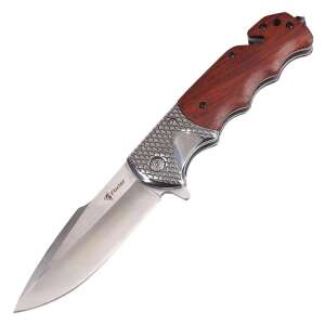 Foxter folding knife, 23 cm, stainless steel blade, wood handle, belt clip - Sport & Leisure