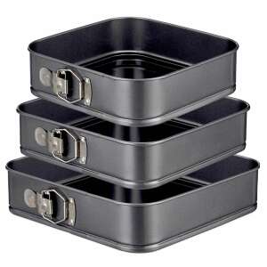 3-Piece Square Cake Pan Set, Carbon Steel, Non-Stick, Black