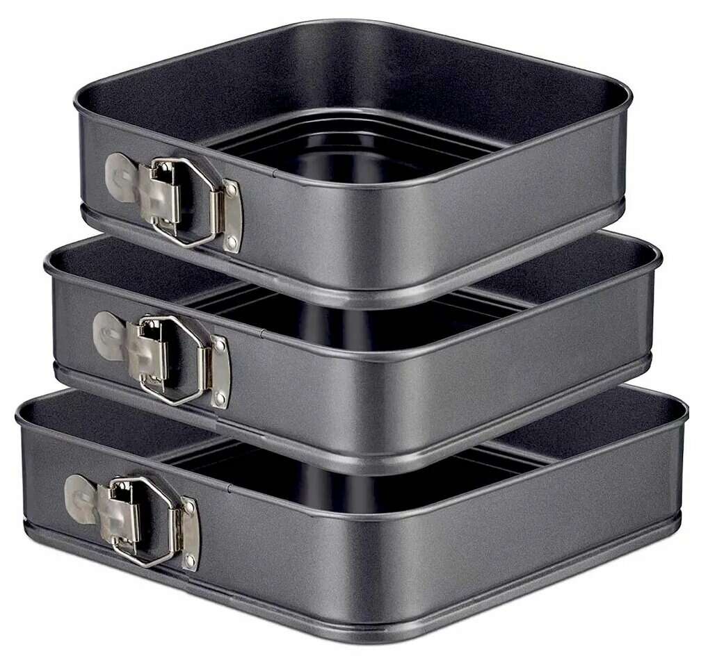 Prémium 3 darabos Négyszögletes Tortaforma Készlet - Tapadásmentes, 20x20cm, 22x22cm, 24x24cm