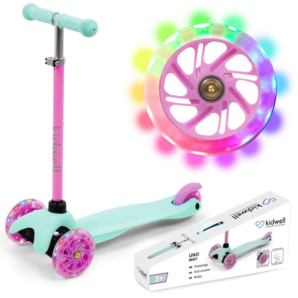 Kidwell Uno háromkerekű gyerek Roller LED kerekekkel #rózsaszín-menta