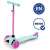 Kidwell Uno trojkolkový odrážadlový vozík s LED kolesami, ružová a mentolová, zobrazujúci bezpečnostný štandard EÚ