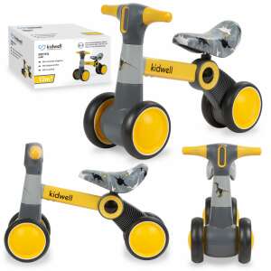 Kidwell Petito grey and yellow dinosaur balance bike, multiple views - Ride-On