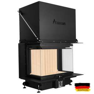 A-Caminetti Crystal 80 Max Wood Burning Fireplace, 3-sided glass, raised door, 10 kW nominal power