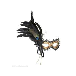 Fekete és arany maszk páva tollal - Widmann