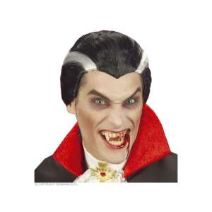 Vámpír paróka, fekete ezüstszürke hajtincsekkel, Widmann márka, felnőtt méret, jelmez kiegészítő - Widmann