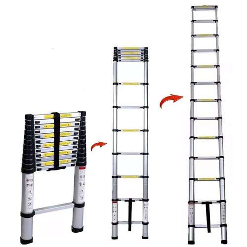 Telescopic Aluminum Ladder, 3.8 meter, 150 kg capacity, easy to fold and store, lightweight, durable, safe, home improvement, DIY, maintenance, cleaning, painting, reaching high places