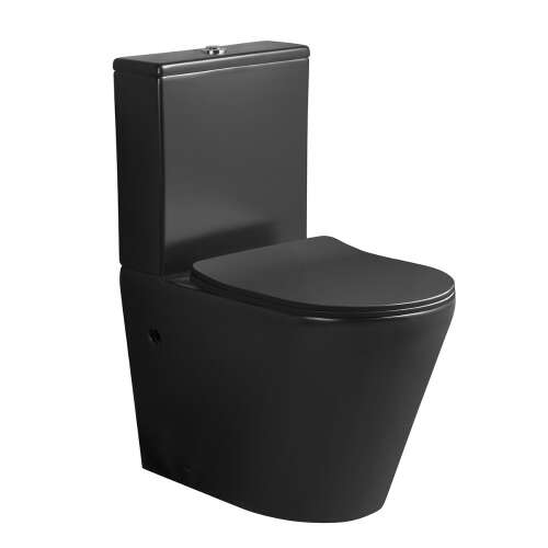 Lisa Black perem nélküli mély öblítésű fekete monoblokkos WC alsó/hátsó kifolyású slim tetővel + tartály