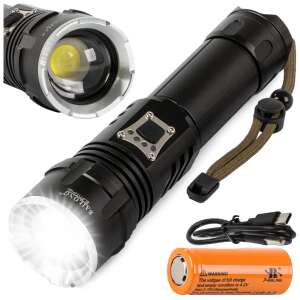 Bailong® P717 Tactical LED Flashlight with CREE XHP160 LED, Zoom Function, Power Bank, Aircraft Grade Aluminum, IPX5 Waterproof, Exclusive - Flashlight & Headlamp