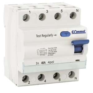 Commel RCCB 25A 2P 0.03A Intreruptor diferențial, 4 poli, 40A, Montare pe șină DIN, Buton de testare, Alb - Întrerupătoare de circuit