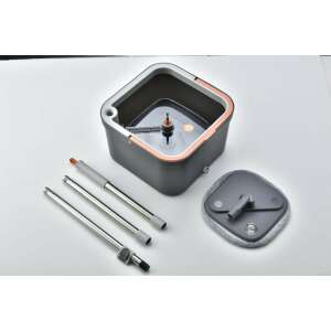 Spin-Mop-Set mit Eimer, Stiel und 2 Mopps, grau und orange - Felmosó