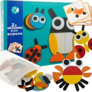 Kruzzel Ze Geoanimo Blocks wooden puzzle for kids, with box, bag, and cards - Puzzle